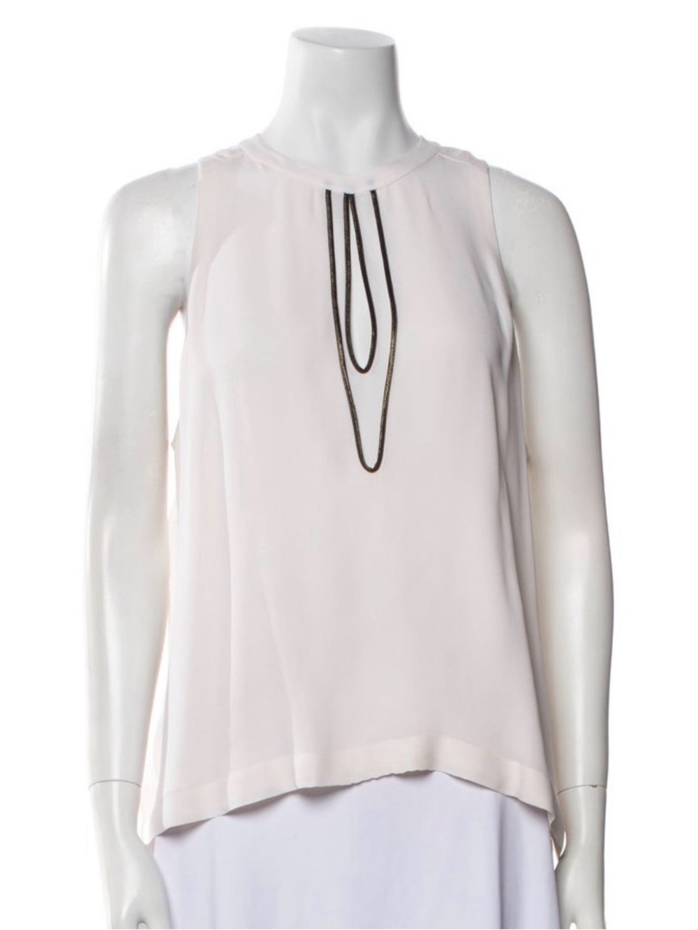 ALC Sleeveless Silk Top in Cream with Black and Keyhole opening